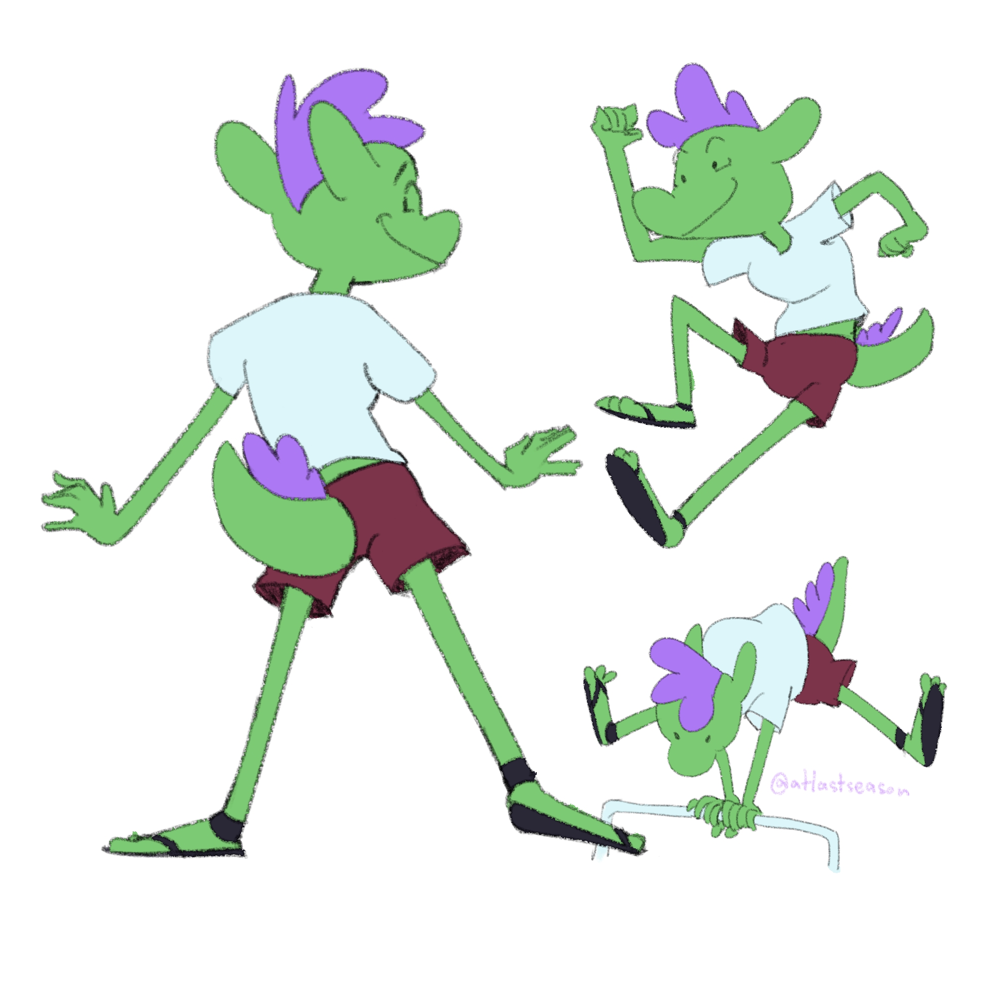 Illustration of green dragon doing three poses