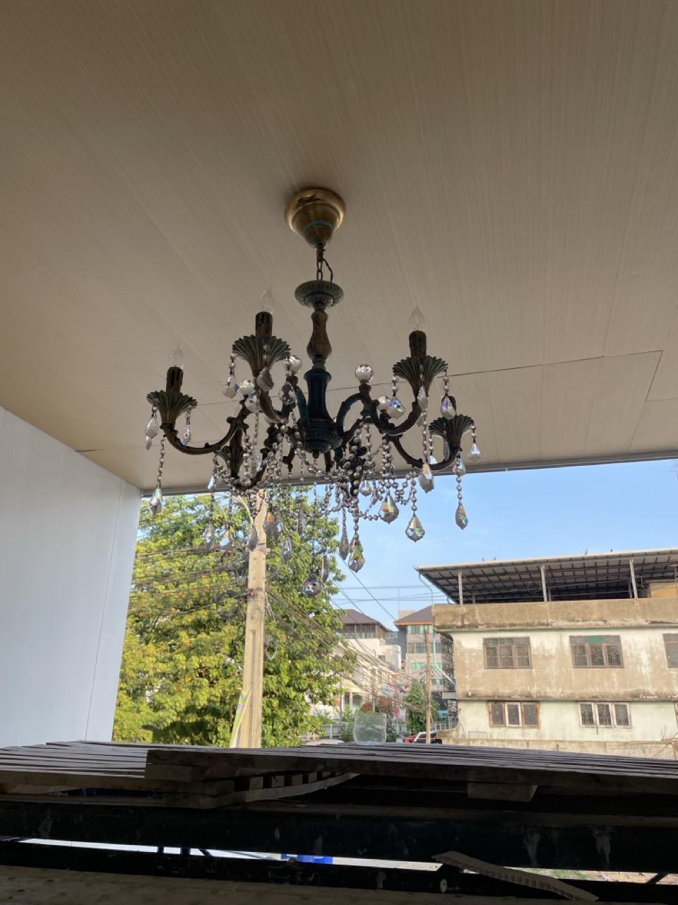 Chandelier hanging on the ceiling