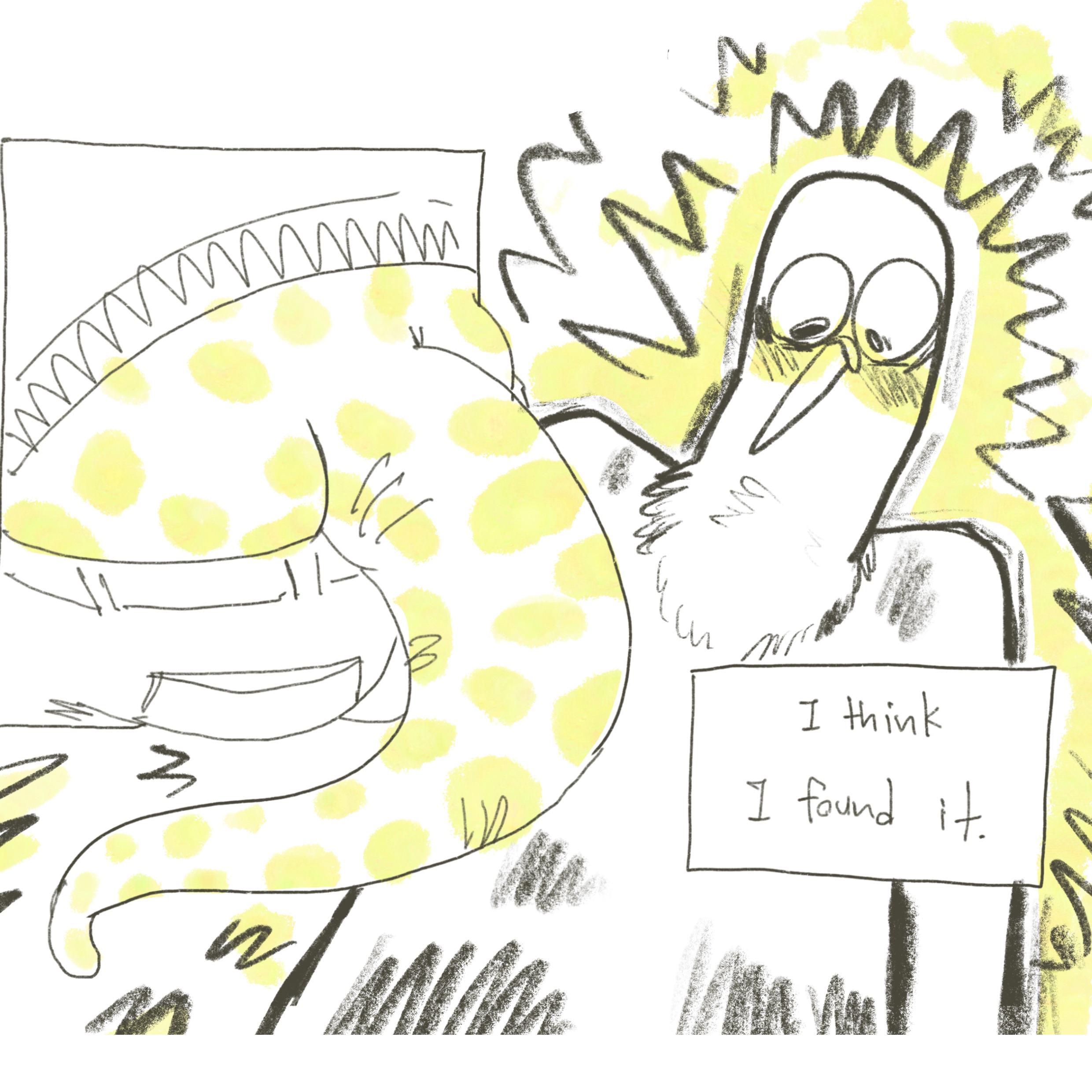 Comic art of Colorful, Comic Commission, Page 2, Panel 3, 2024, Texts read: I think I found it.